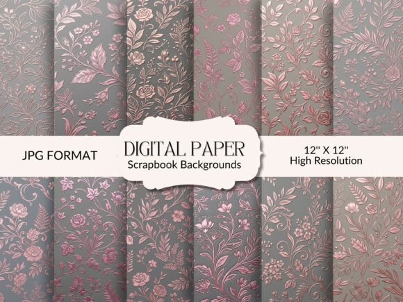 Elevate Your Projects with Pink and Grey Foil Floral Backgrounds