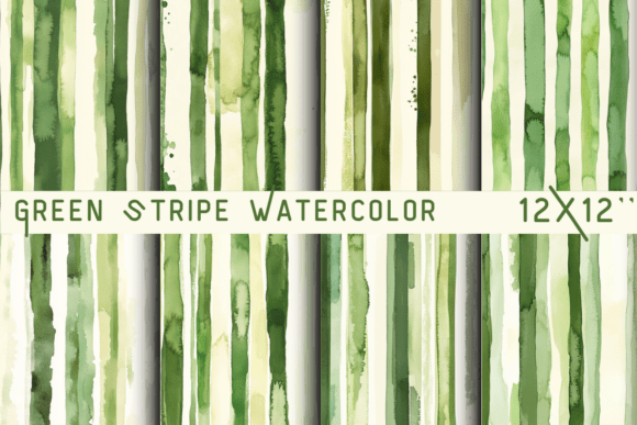 Green Stripe Watercolor Backgrounds: Fresh Botanical Simplicity