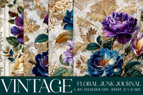 Junk Journal Floral Backgrounds S26: A Vintage Patchwork