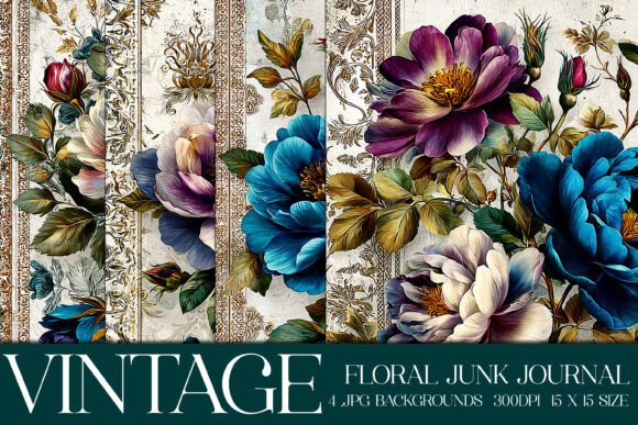 Junk Journal Floral Backgrounds S28: Vintage Patchwork Elegance