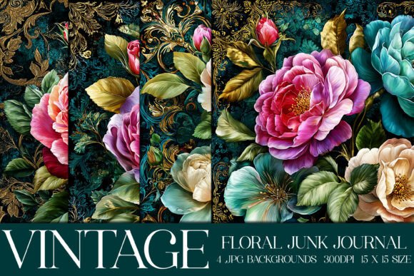 Junk Journal Floral Backgrounds, S32: A Vintage Patchwork of Blooms