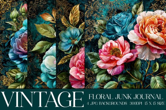 Junk Journal Floral Backgrounds, S33: A Vintage Designer's Toolkit