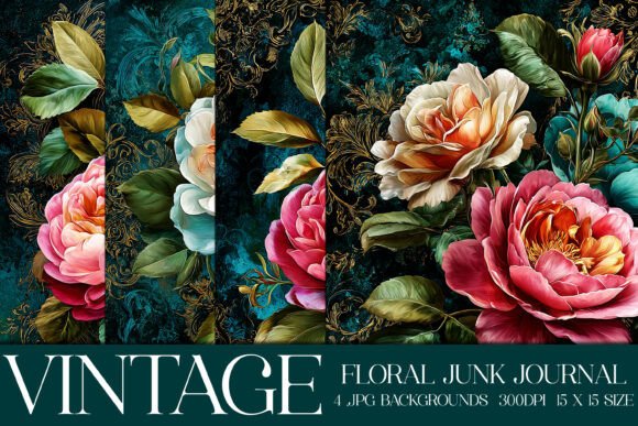 Junk Journal Floral Backgrounds, S34: Vintage Elegance for Modern Crafts
