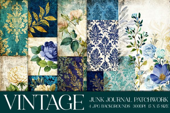 Junk Journal Patchwork Backgrounds S10: Vintage Charm for Modern Design