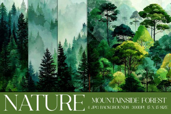 Mountainside Forest Backgrounds, S2: Nature-Inspired Design Assets