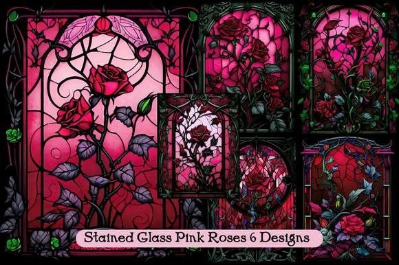 Stained Glass Pink Roses Backgrounds: Digital Art for Modern Projects