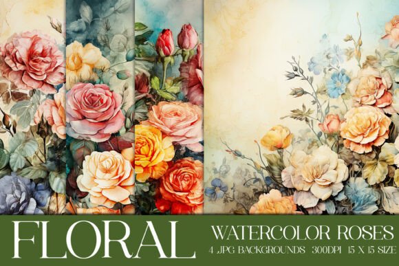 Watercolor Colorful Roses Backgrounds S3: A Vintage Floral Resource