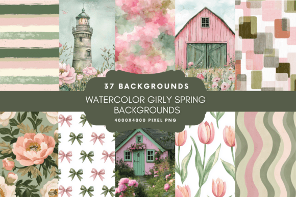 Watercolor Girly Spring Backgrounds for Creative Projects